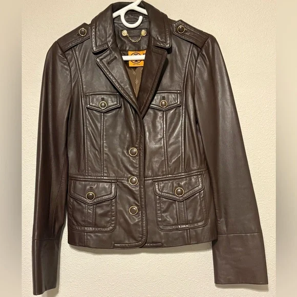 Tory Burch Dark Brown Leather Jacket - Picture 1 of 11